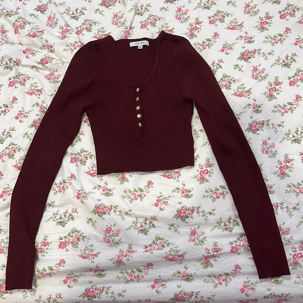 BNWOT Red button up long sleeve top